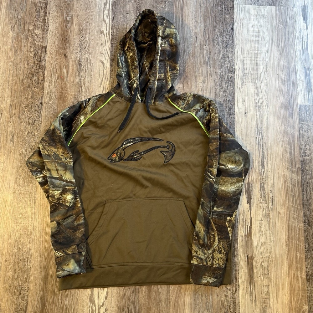 Fishouflage Men's Catfish Camo Cool Mornings Hoodie Size Large